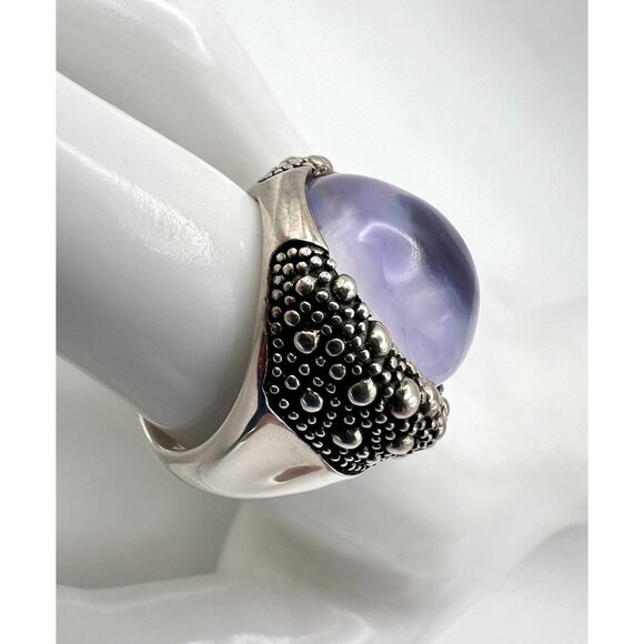 Michael Dawkins Sterling Starry Night Oval Doublet MOP & Amethyst Crystal Ring 8 - Picture 2 of 13
